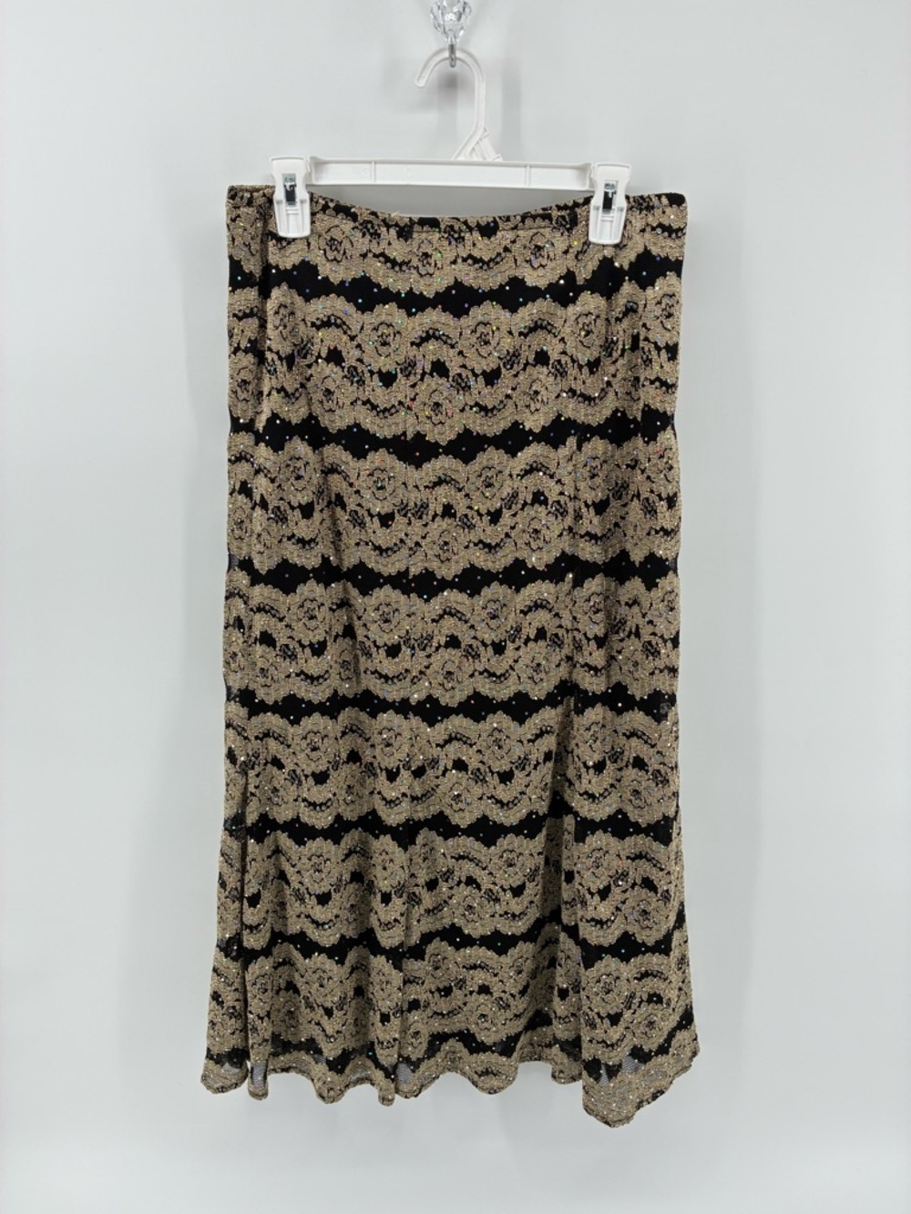 Joseph Ribkoff Black and Gold Sequin Embellished Lace A-Line Skirt